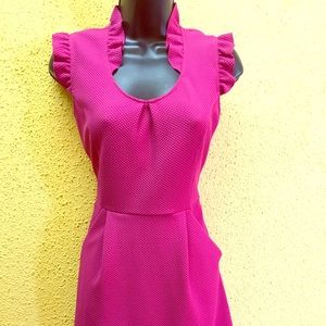 NWOT Tabitha fuschia dress ruffle neck, pockets